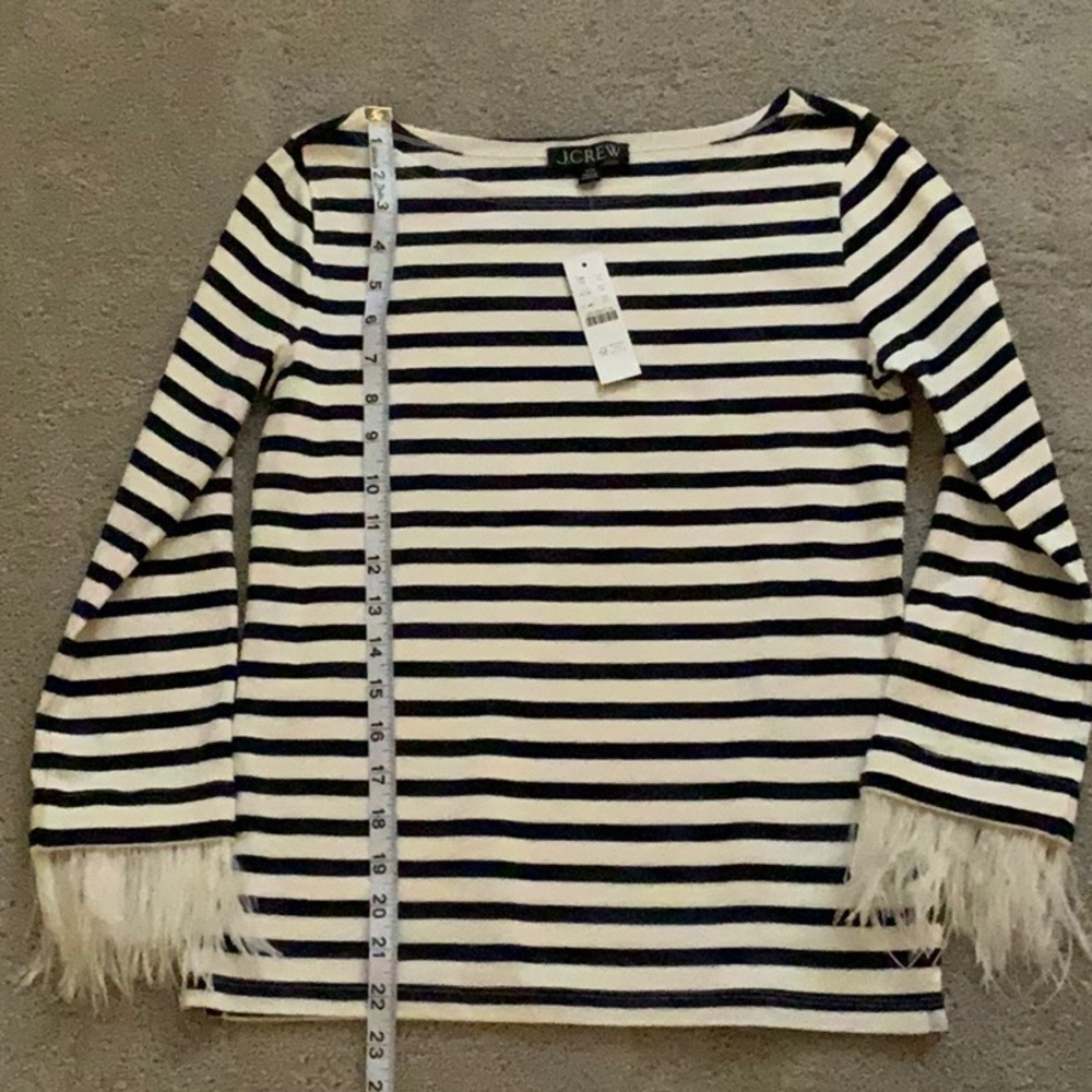 J.Crew Stripes Top With Feather Accents XXS NWT - Picture 5 of 6